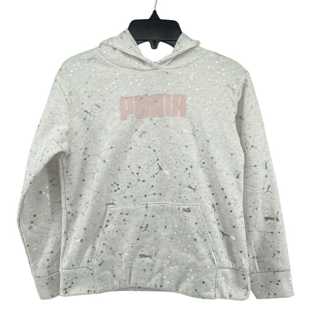 PUMA Girl’s Pink & Silver Logo Pullover Hoodie – Size Medium (8/10)